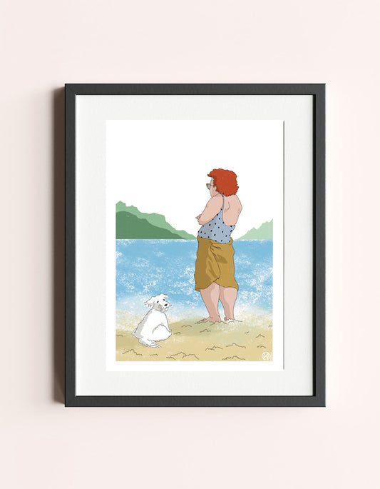 Baigneuse 2.0 et son chien, 21 x 30 cm