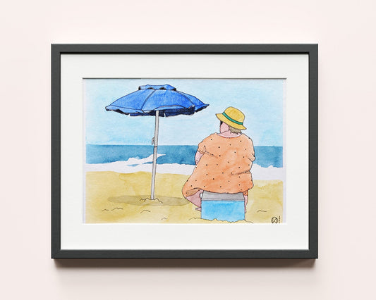 Baigneuse sur glacière, aquarelle originale, 21 x 30 cm