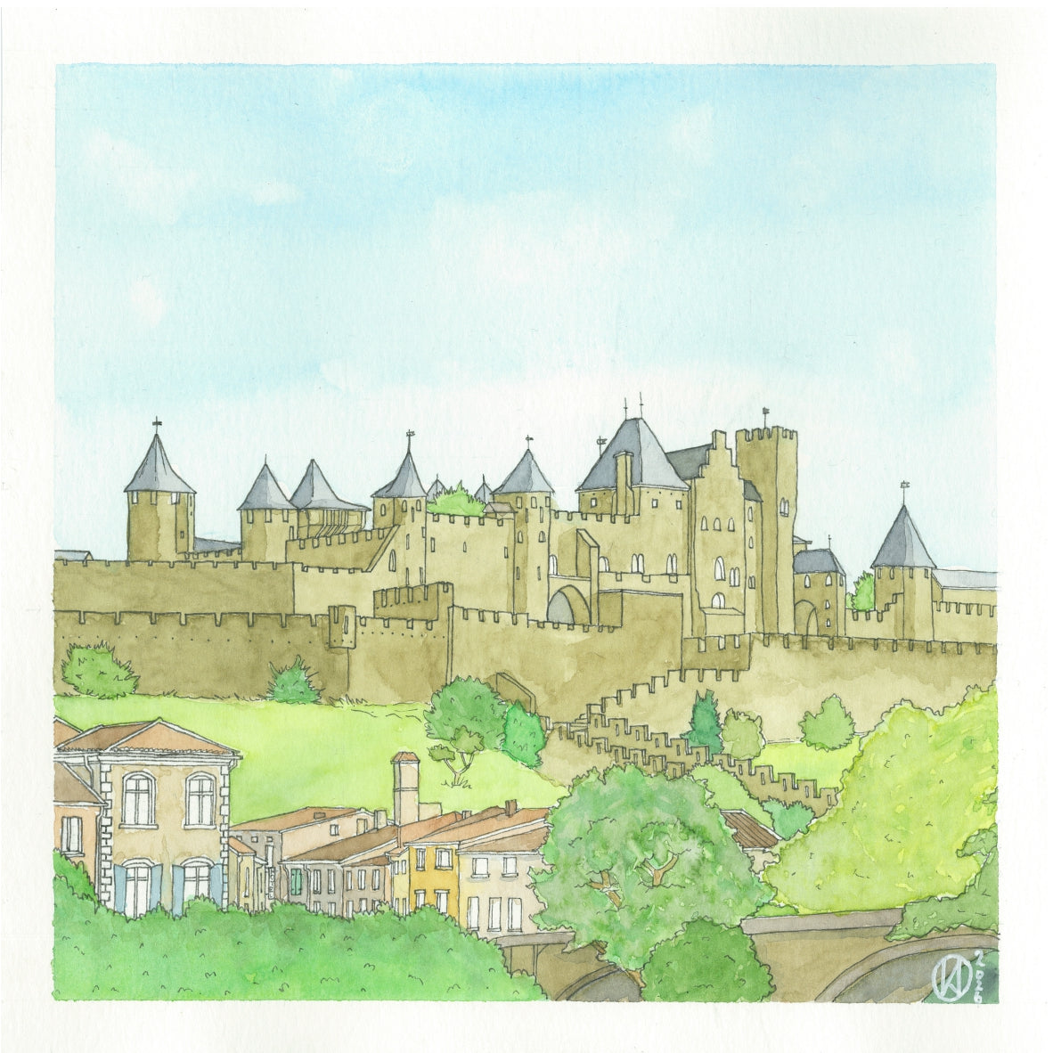 Carcassonne, aquarelle 20 x 20 cm