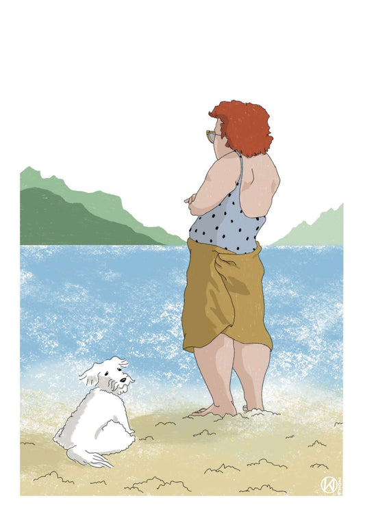 Baigneuse 2.0 et son chien, 21 x 30 cm