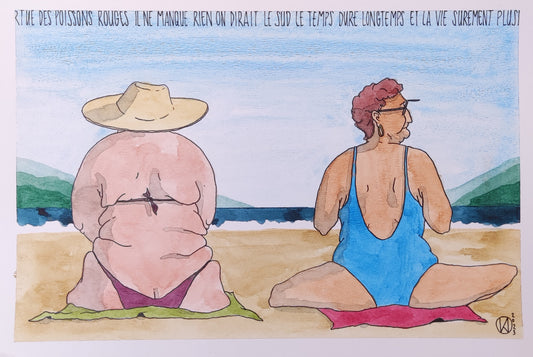 2 baigneuses, aquarelle originale, 21 x 30 cm