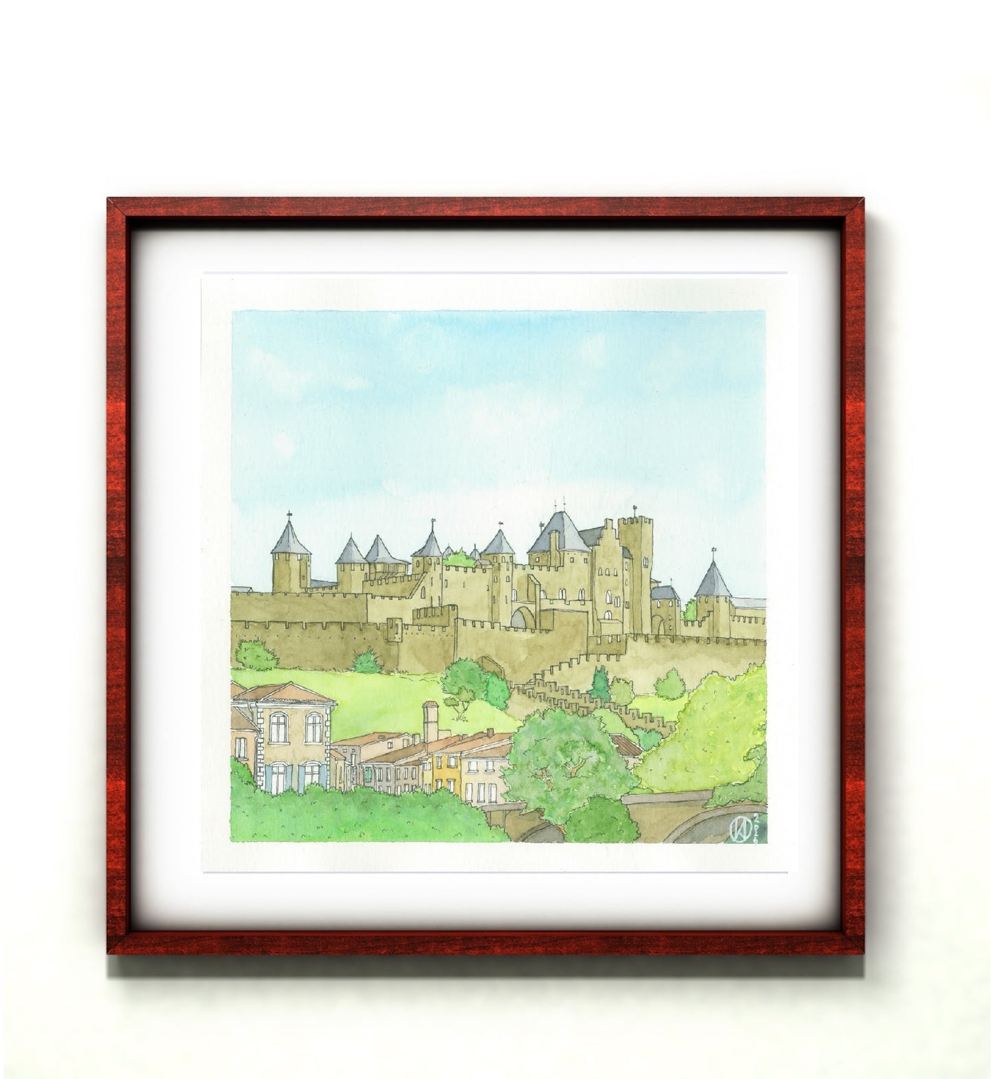 Carcassonne, aquarelle 20 x 20 cm